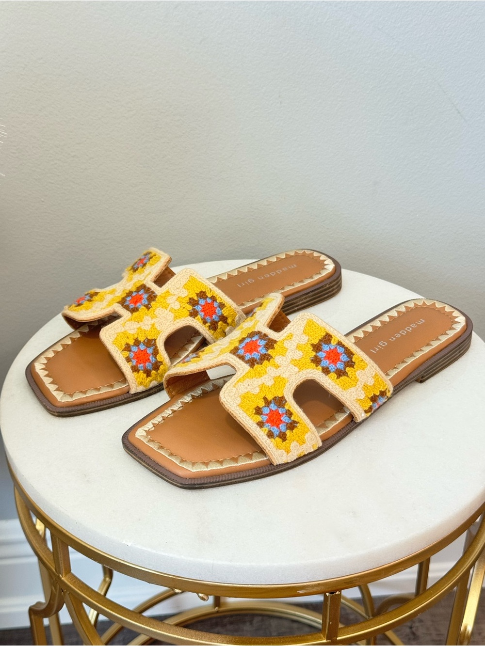 Madden Girl Yellow Embroidered Slide Mules - Picture 2 of 13